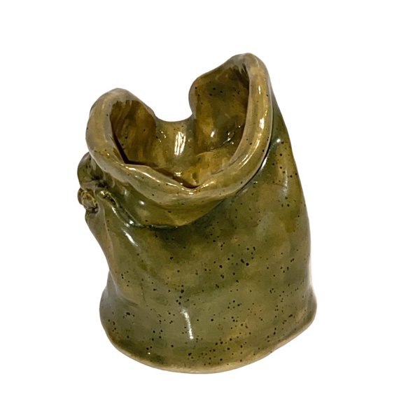 Weird Unusual and One of a Kind Pottery Vase Planter Green Glazed Eclectic - Picture 5 of 8